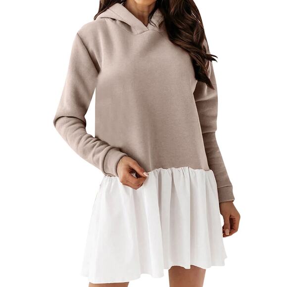 la mode collection Dresses & Skirts - LA Made Tiered Hoodie Sweater Dress Size XXL MWT Brown White